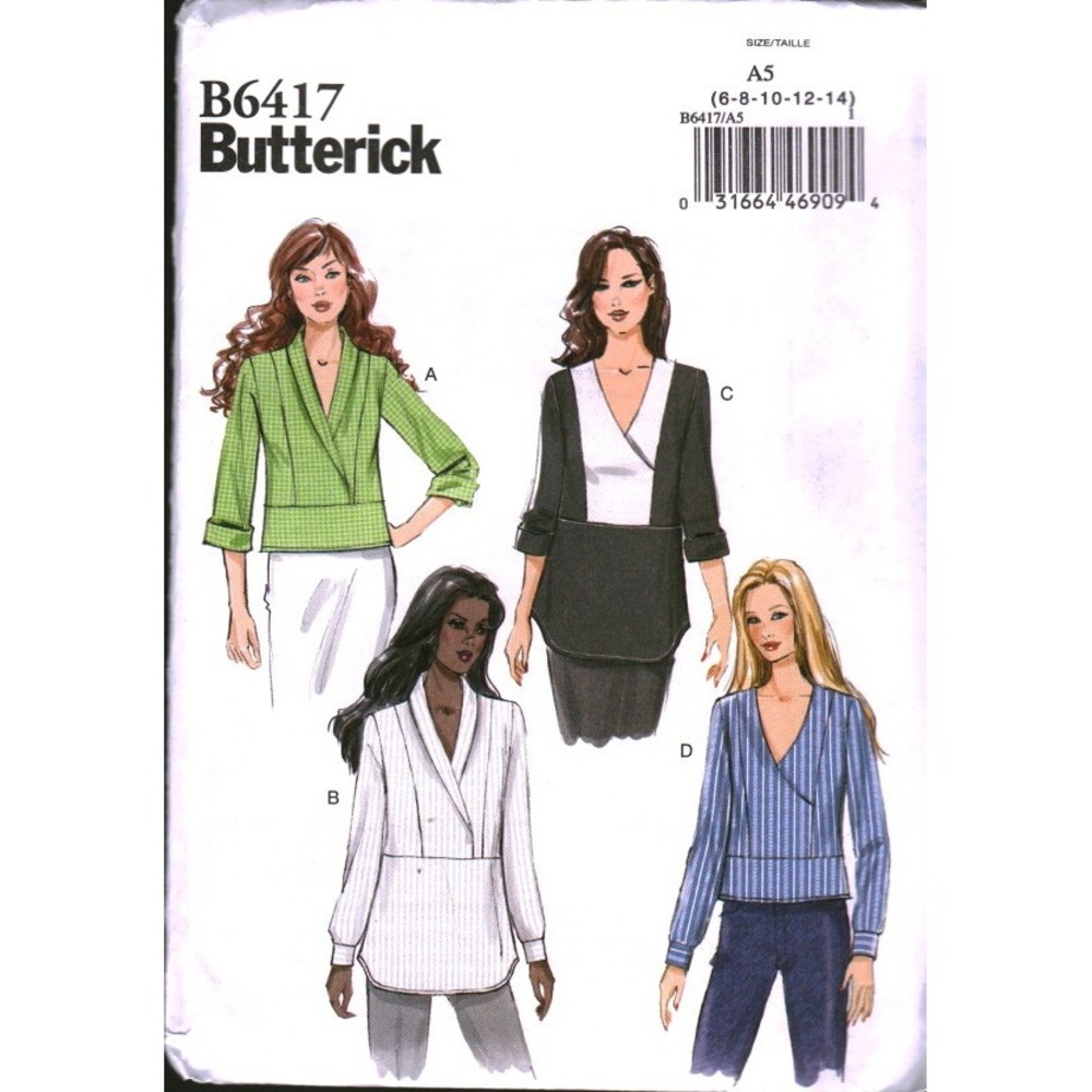 Butterick B6417 Misses Pullover Top Sewing Pattern Size A5 6-14 Easy V-Neck Yoke